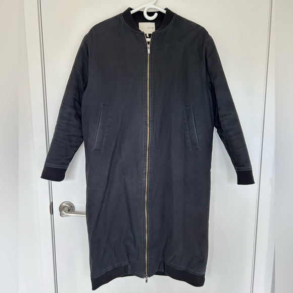 Oak+fort long bomber cotton jacket, navy color, size Small - Picture 1 of 9